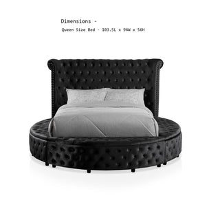 Glam Button Tufted Wingback Round Bed With Storage And USB Ports