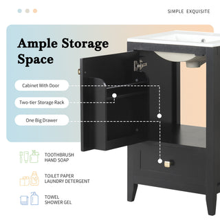 20" Bathroom Vanity With Sink Cabinet With Soft Closing Door, Drawer & Storage Rack - Black
