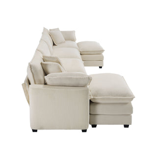 Modern Oversized Modular Cushion Sofa With Ottoman, Low Back, Deep Seating Sofa Set