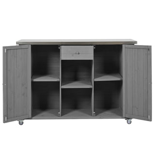 Outdoor Kitchen Island With Stainless Steel Top, Ample Storage Space, Towel And Spice Racks And A Bottle Opener