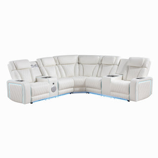 Electra - Power Recliner Sectional Sofa With Power Headrests, Console Loveseats, Wedge, LED Light Strip, Speakers