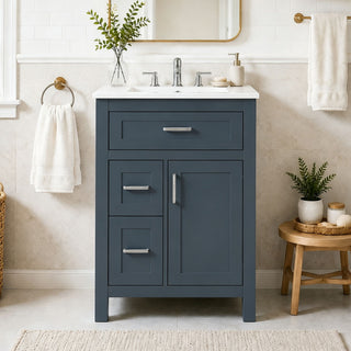 Modern Bathroom Vanity With Sink, Flip Drawer & 2 Drawers, Soft Close Hinges, Adjustable Shelf