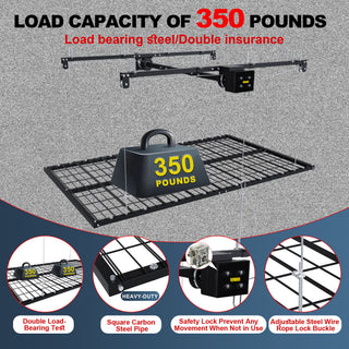 Overhead Garage Storage Rack For High Ceilings, Construction With Safety Lock - Black