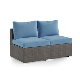 Armless Patio Sofa Set, With UV Resistant Frame And Waterproof Cushions - Blue / Brown