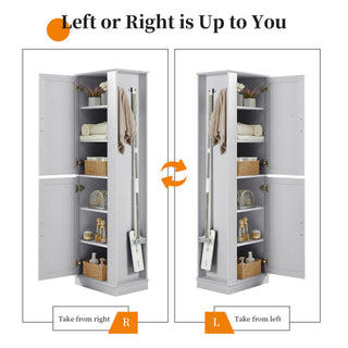 Tall Freestanding Bathroom Storage Cabinet With Adjustable Shelves And Side Hooks