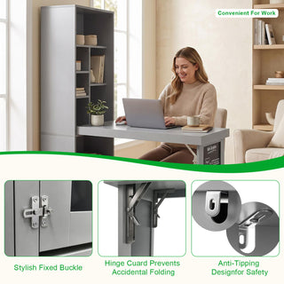 Folding Desk With Storage, Foldable Convertible Writing Table With Blackboard And Shelves For Home Office