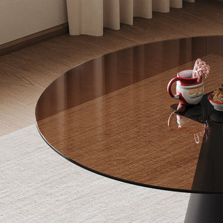 Round Dining Table & Tempered Glass Top - Black / Brown