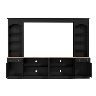 Arched Entertainment Center Wall Unit With Bookshelf, Retro Large TV Stand