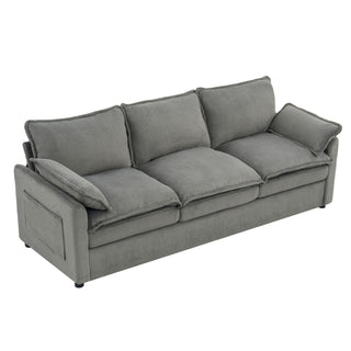 Modern 3 Seater Sofa With Side Storage Pockets For Living Room