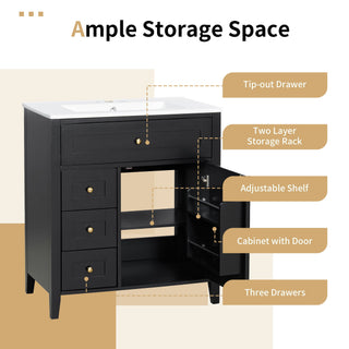 Bathroom Vanity With Sink, 3 Drawers And Adjustable Shelf, Freestanding Storage Unit