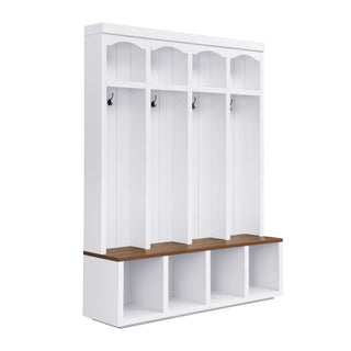 Entryway Hall Tree With Bench, 4 Hooks & Open Storage Space