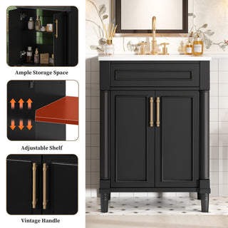 Bathroom Vanity With Integrated Sink, 2 Door Cabinet, Single Sink For Small To Medium Bathrooms
