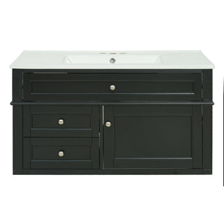 Modern Wall Mounted Floating Cabinet With Double Drawer And Sink