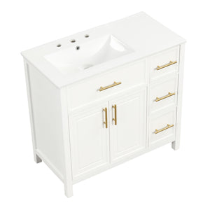 Modern Bathroom Vanity With Sink Top, 2 Doors And 3 Drawers