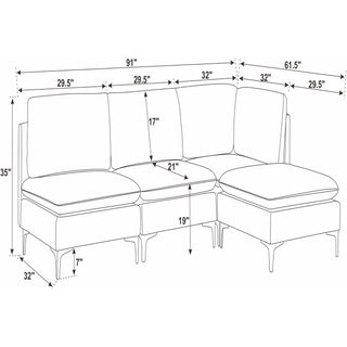 Upholstered Modular Sectional With Tall Legs, Medium Firm Seat
