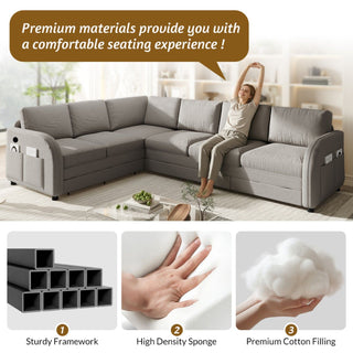 L-Shaped Couch With Pull-Out Bed, Convertible Sleeper Sofa With Side Pocket & USB Port