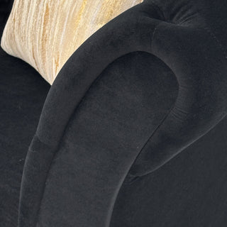 3 Seater Button Tufted Sofa With Rolled Arms, Living Room Couch With 2 Pillows - Black