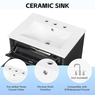 Freestanding Bathroom Vanity With Sink, 3 Drawers & Flip-Out Drawer