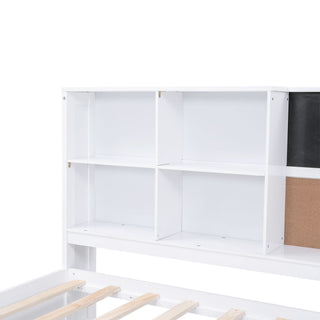 Twin Size Daybed With Storage Shelvesboard, Cork Board, USB Ports And Trundle - White