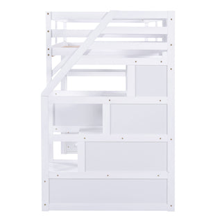 Loft Bed With Desk, Shelves, 2 Drawers, Storage Staircase