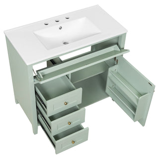 Bathroom Vanity With Sink, 3 Drawers & Cabinet With Adjustable Shelves