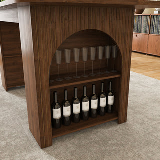 Dining Set With 4 Chairs, Table With Drawers & Open Shelf - Walnut