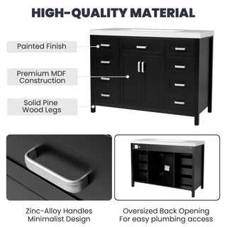 Bathroom Vanity With Sink, 2 Doors 8 Drawers, Soft Close System, Classic Design
