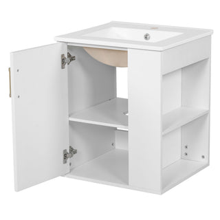 Wall Mounted Bathroom Cabinet With Side Shelf Combo, Vanity With Sink - White