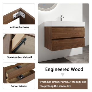 Wall Mounted Bathroom Vanity And Sink, 2 Soft Close Drawers