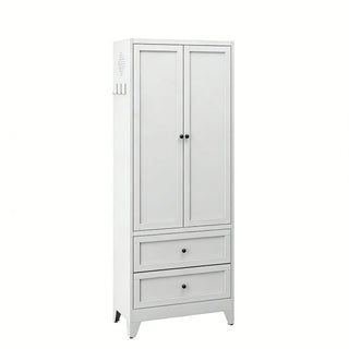 Pantry Cabinet With 2 Drawers, Adjustable Shelves, Freestanding Kitchen Storage Organizer - White