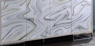 Panos - Console Cabinet - White Marcle / Chrome