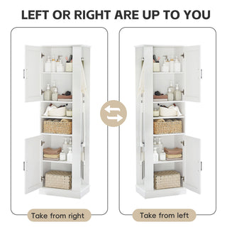 Tall Freestanding Bathroom Storage Cabinet With Adjustable Shelves And Side Hooks Board, Rectangle Design