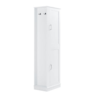 Tall Freestanding Bathroom Storage Cabinet With Adjustable Shelves And Side Hooks