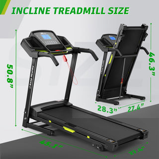 Foldable Treadmill With Incline For Home, Electric Running Machine With Speed Control, Pulse Monitor, 12 Training Programs - Black