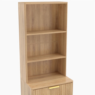 Tall Narrow Fluted Storage Cabinet With Trash Bin Compartment For Kitchen (Trash Can Not Included)