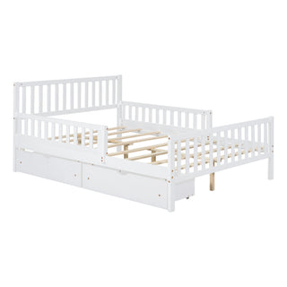 Platform Bed With Guardrails On Both Sides And 2 Storage Drawers