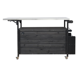 Foldable Outdoor Kitchen Island With Lockable Wheels, Storage Cabinet And Towel Rack For Patio