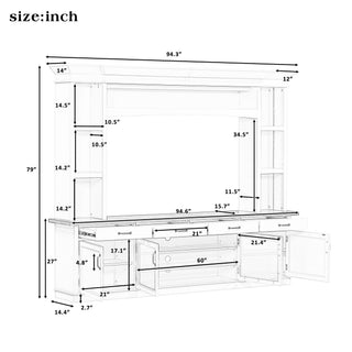 Extra Long TV Stand With 7 Color LED Lights, Adjustable Shelves & Storage Cabinets