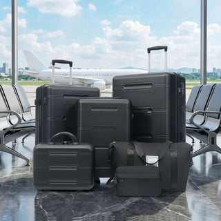 6 Piece Lightweight Hardshell Luggage Set With Double Spinner Wheels, Password Lock