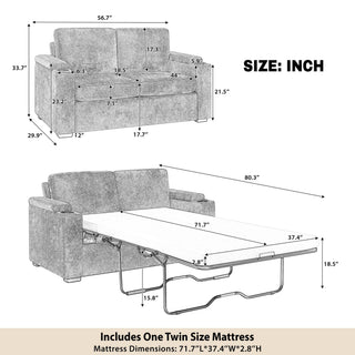 Pull Out Sofa Bed Loveseat With Twin Mattress, Cup Holders And Arm Storage