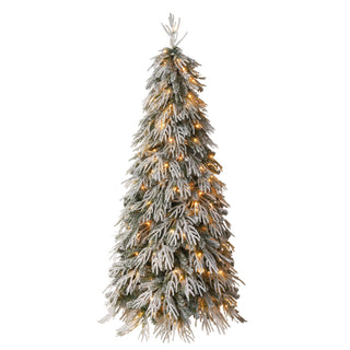 Snowy Cascading Christmas Trees 3 Piece Set With Warm LED Lighting, Flocked Weeping Branches, Multi Level Indoor Decor - Green