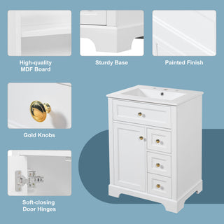 Modern Bathroom Vanity With Sink, 3 Drawers & Cabinet With 2 Tier Door Storage