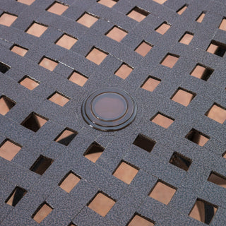 Tranquilius - Outdoor Round Dining Table With Lattice Tabletop, Umbrella Hole And Curved Legs