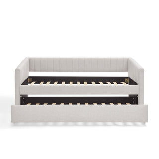 Upholstered Daybed With Trundle With Vertical Stripes