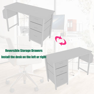 Office Desk With Power Outlet, 3 Drawers And Side Pocket For Office - White