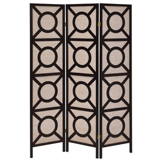 Circle Pattern 3 Panel Folding Screen - Brown