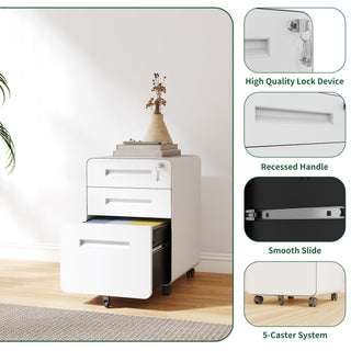 3-Drawer Mobile File Cabinet With Lock, On Casters, Holds A4/Letter Files