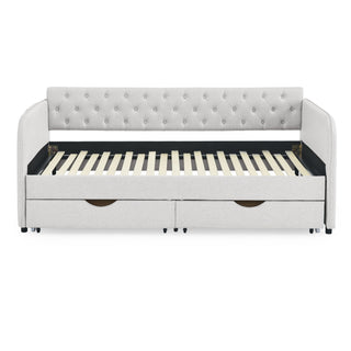 Daybed With Trundle And Storage Drawers, Flat Arms With Pocket