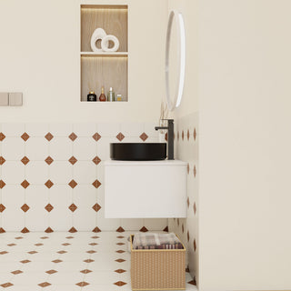 Floating Bathroom Vanity With Glossy Round Vessel Sink