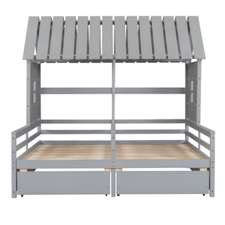 House Platform Beds With 2 Drawers, Side By Side Design